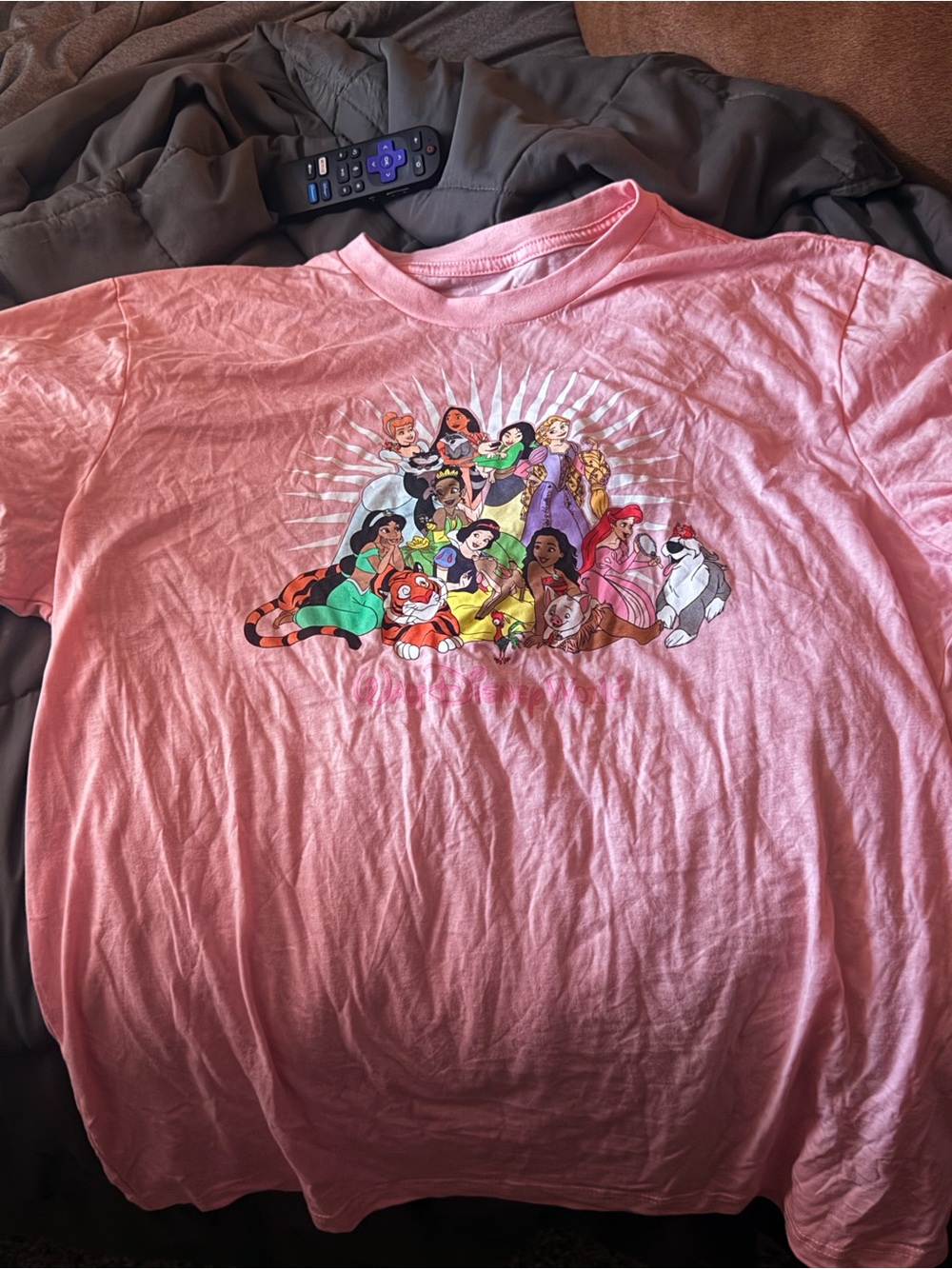 Disney Pink Short Sleeve Tee with Multicolor Princess Graphic